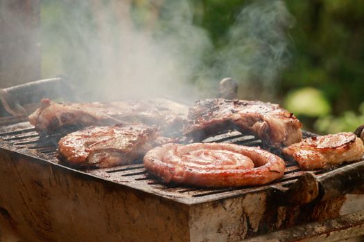 Mensen barbecueën in een Rotterdams park met gegrilde groenten, spiesjes en een zomerse tafel vol bijgerechten